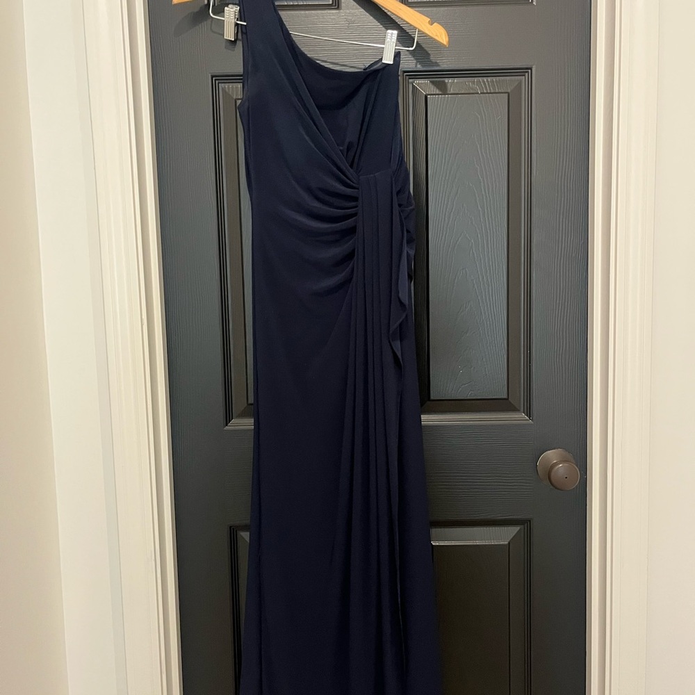 Adrianna Papell Blue One Shoulder Cocktail Gown